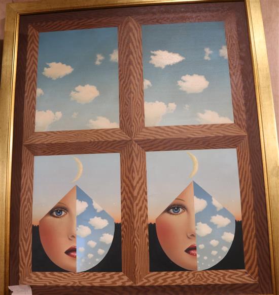 Anthony John Gray (b. 1946) Two faces, window, clouds 35 x 29in.